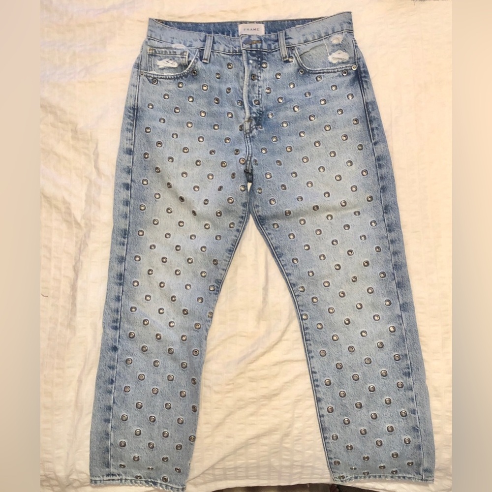 FRAME Le Slouch Eyelet Studded Low Rise Jeans – Size 27 Grunge rocker